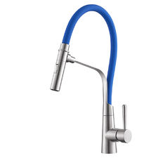 China American Market Cold Hot Water Spring Steel 304/316 Material Kitchen Faucet With Pull Out Blue Rubber supplier